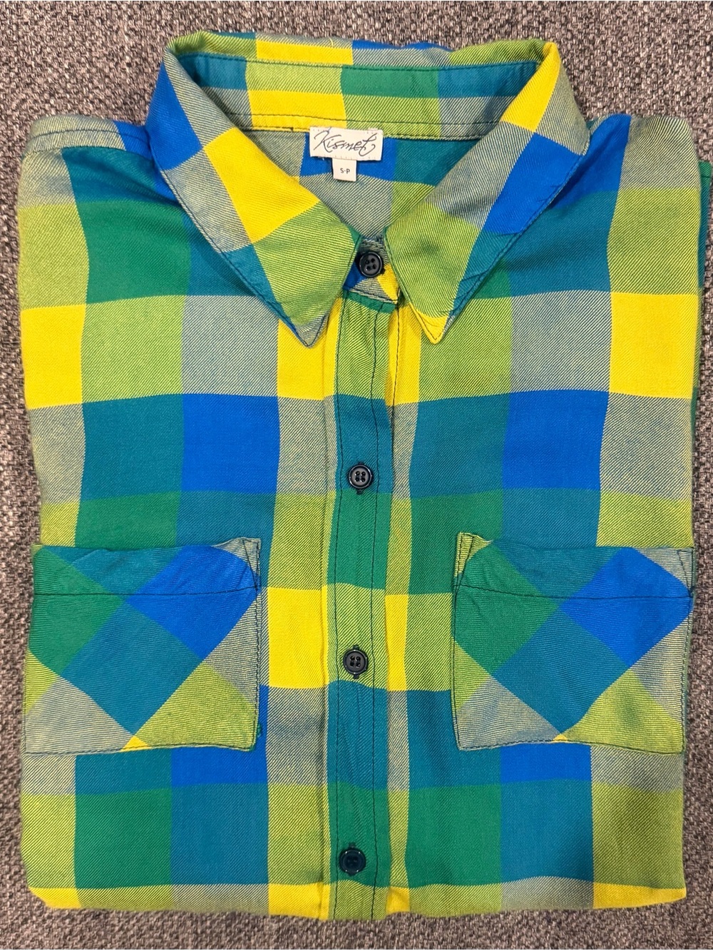 Kismet women’s Blue, Green & Yellow Plaid Button-Down Shirt